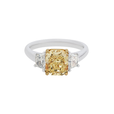 Triple White & Fancy Yellow Trapezoid Engagement Ring in Platinum and 18K Yellow Gold, 2.65cttw