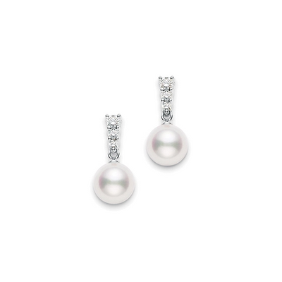 Morning Dew Akoya Cultured Pearl Earrings in 18K White Gold, 7.5MM