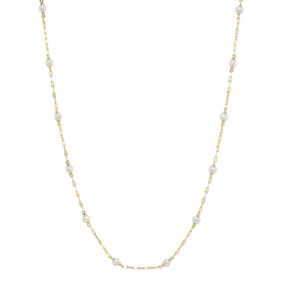 Cultured Pearl Station Necklace in 14K Yellow Gold, 3.3.5mm