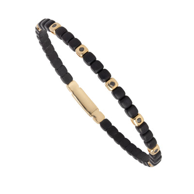 Men's Station Flexi Bangle Bracelet in Black Titanium & 14K Yellow Gold