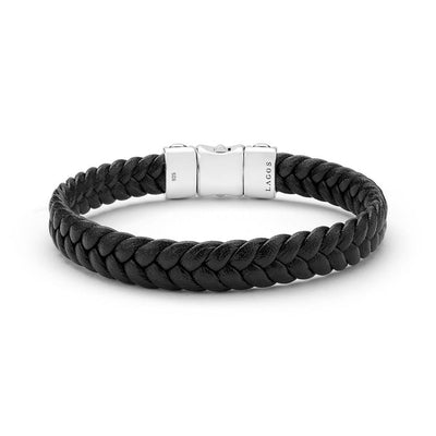 Black Braided Vegan Leather and Sterling Silver Bracelet