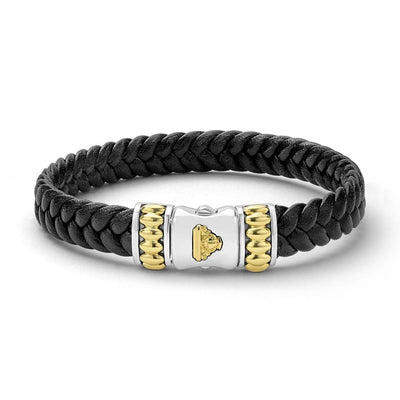 Black Braided Vegan Leather and Two-Tone Bracelet
