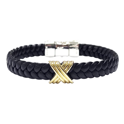 Two-Tone Braided Vegan Leather X Bracelet