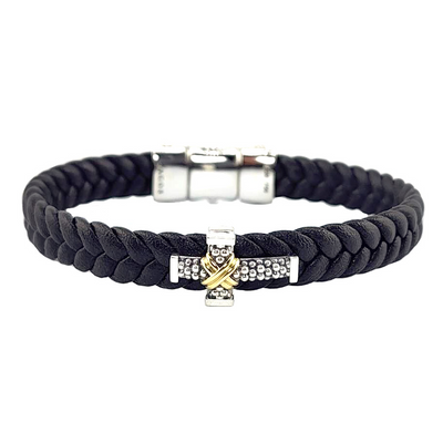 Two-Tone Braided Vegan Leather Cross Bracelet