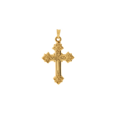 Ornate Budded Hollow Cross Pendant in 14K Yellow Gold
