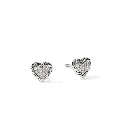 JH Essential Pavé Diamonds Heart Stud Earrings in Sterling Silver, 0.13cttw