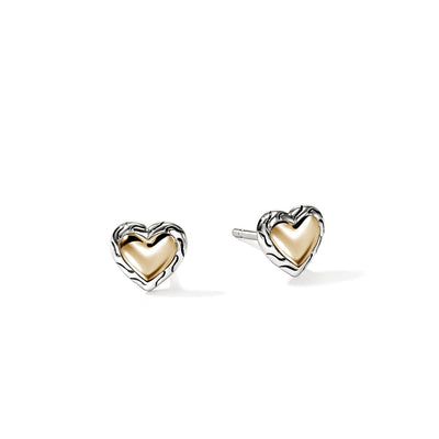 JH Essential Two-Tone Heart Stud Earrings in Sterling Silver & 14K Yellow Gold