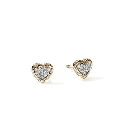 JH Essential Pavé Diamonds Heart Stud Earrings in 14k Yellow Gold, 0.13cttw