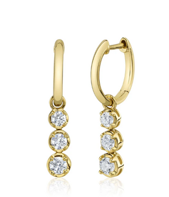 Diamond Drop Huggie Earrings in 14K Yellow Gold, 0.89cttw