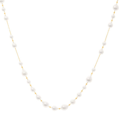 Akoya Cultured Pearl Station Necklace in 18K Yellow Gold