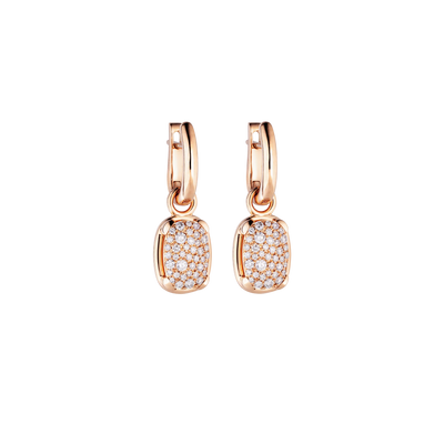 Pavé Diamond Capriccio Drop Hoop Earrings in 18K Rose Gold