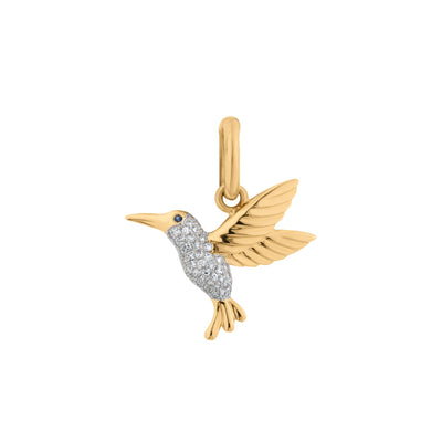 Pavé Diamond & Blue Sapphire Hummingbird Charm Enhancer in 14K Yellow & White Gold, 0.13cttw