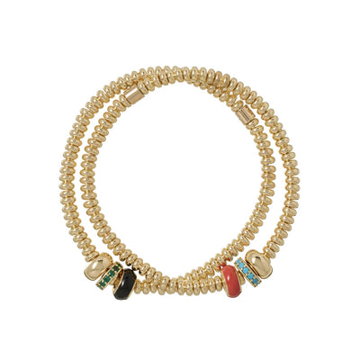 The Slider Beaded Bracelet Duo in Gold Tone Brass