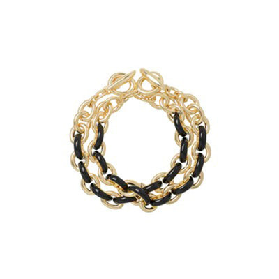 Classic Black Link Duo Bracelets in Gold Tone Brass