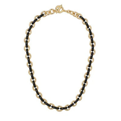 The Classic Black Link Necklace in Gold Tone Brass