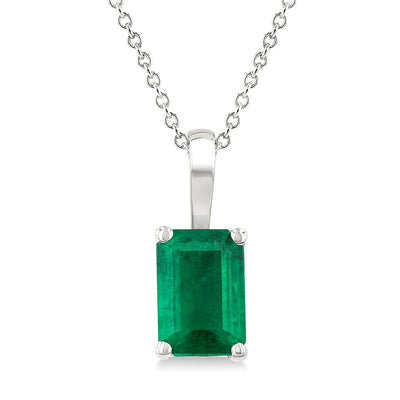 Emerald-Cut Green Emerald Necklace in 14K White Gold, 0.25ct