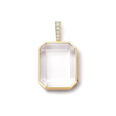 Baguette Diamond Locket with Figaro Chain Necklace in 18K Yellow Gold