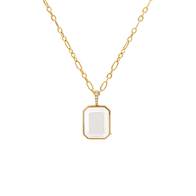 Baguette Diamond Locket with Figaro Chain Necklace in 18K Yellow Gold