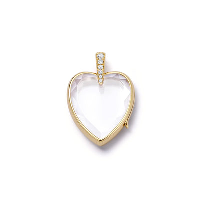 Diamond Amate Heart Locket with Figaro Chain Necklace in 18K Yellow Gold