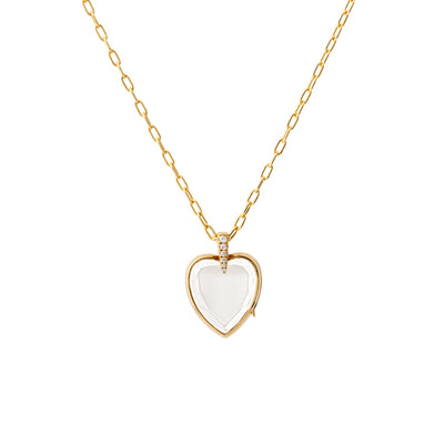 Amate Diamond Heart Locket with Figaro Chain Necklace in 18K Yellow Gold