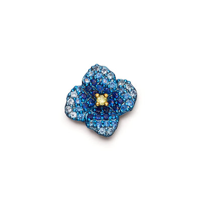 Blue Sapphire Poppy Charm in 18K White Gold & Rodium, 0.24cttw