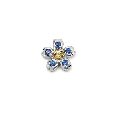 Blue and Yellow Sapphire Forget-Me-Not Flower Charm in 18K White Gold