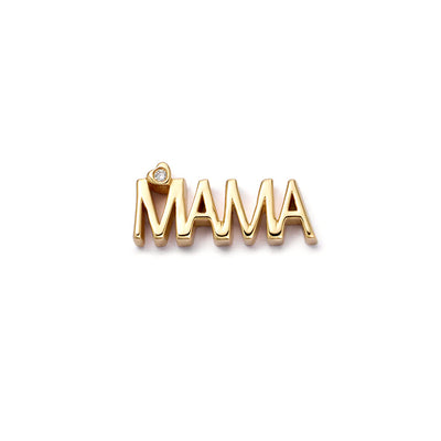 Mini Diamond Heart with MAMA Script Charm in 18K Yellow Gold