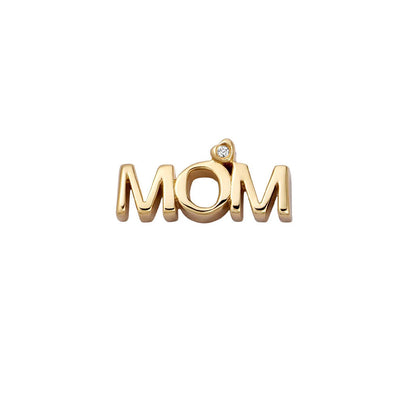 Diamond Mom Script Charm in 18K Yellow Gold