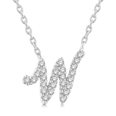 Pavé Diamond Cursive Initial "W" Necklace in 14K Yellow Gold, 0.05cttw