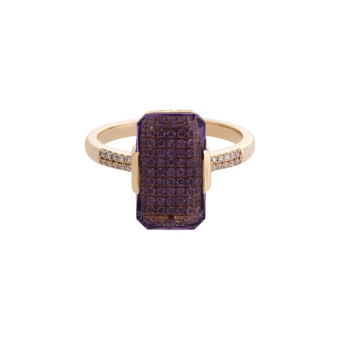 Pavé Diamond and Emerald-Cut Amethyst Ring in 14K Yellow Gold, 4.00cttw