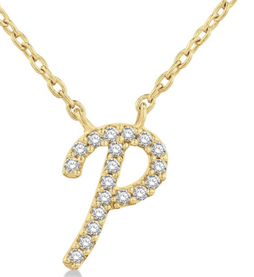 Pavé Diamond Cursive Initial "P" Necklace in 14K Yellow Gold, 0.05cttw