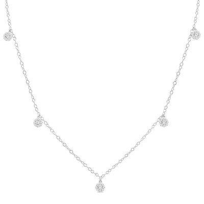 Round Diamond Drop Station Necklace in 14K White Gold, 0.33cttw