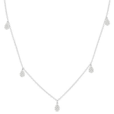 Pear Shape Diamond Cluster Drop Station Necklace in 14K White Gold, 0.33cttw