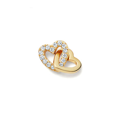 Linked Hearts Charm in 18K Yellow Gold with Diamonds