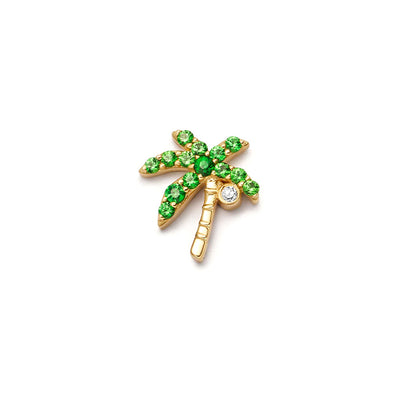 Palm Tree Charm in 18K Yellow Gold with a Diamond and Tsavorites