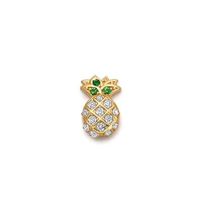 Pineapple Charm in 18K Yellow Gold with Tsavorites and Diamonds, 0.09cttw