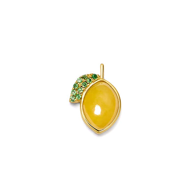 Lemon Charm in 18K Yellow Gold with Yellow Jade and Tsavorites, 0.45cttw