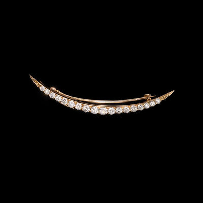 Tapper's Estate Collection | 14K Yellow Gold European-Cut Diamond Crescent Moon Pin, 1.25cttw