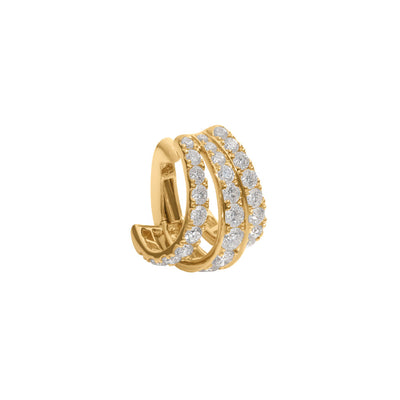 Pavé Diamond Triple Row Cuff Earring in 18K Yellow Gold, 1.28cttw