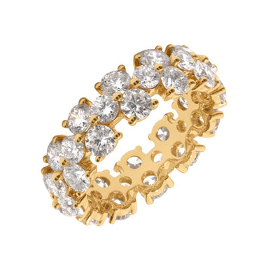 Round-Cut Shared Prong Lab Grown Diamond Triple Row Band in 14K Yellow Gold, 5.00cttw
