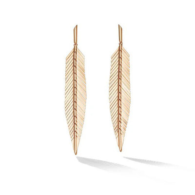 Feather Drop Earrings in 18K Rose Gold, Medium