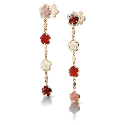 Figlia Dei Fiori Diamond, Moonstone, Garnet, Pink Chalcedony, and Carnelian Flower Pendant Earrings in 18K Rose Gold, 0.11cttw