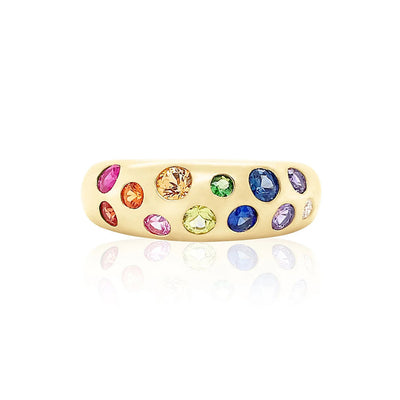 Wavy Classic Nomad Rainbow Sapphire and Diamond Ring in 14K Yellow Gold, 1.00cttw