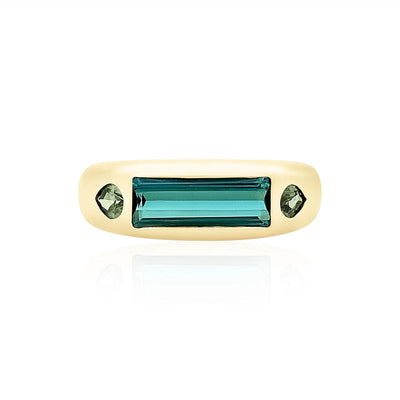 Green Sapphire and Tourmaline Band Ring in 14K Yellow Gold, 2.25cttw