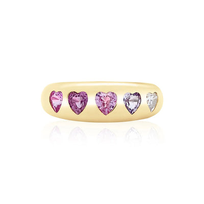 Heart-Cut Ombré Pink Sapphire Ring in 14K Yellow Gold, 1.50cttw