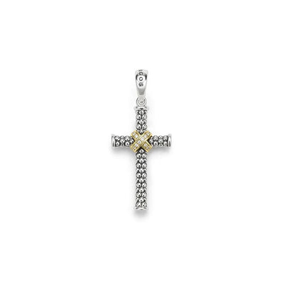 Small Two-Tone Caviar Beaded Diamond Cross Amulet