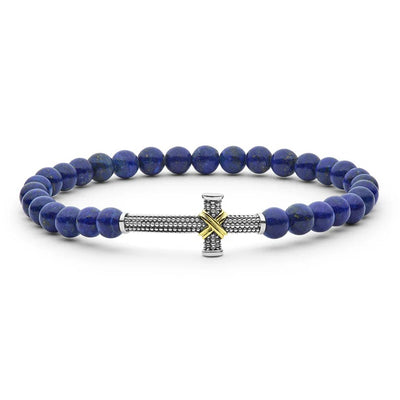 Two-Tone Caviar Cross Lapis Stretch Bracelet