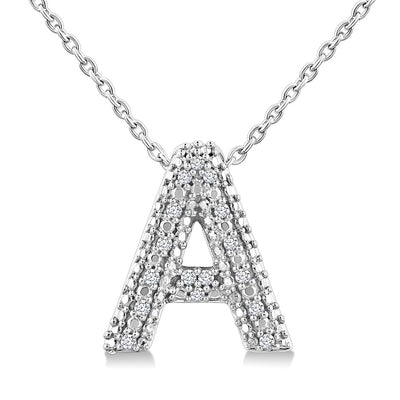 Pavé Diamond Initial "A" Necklace in 14K White Gold, 0.05cttw
