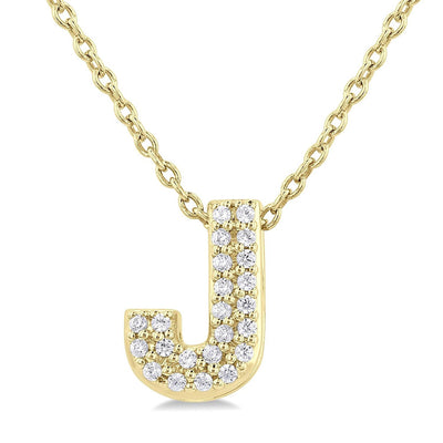 Pavé Diamond Initial "J" Necklace in 14K Yellow Gold, 0.05cttw