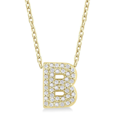 Pavé Diamond Initial "B" Necklace in 14K Yellow Gold, 0.12cttw